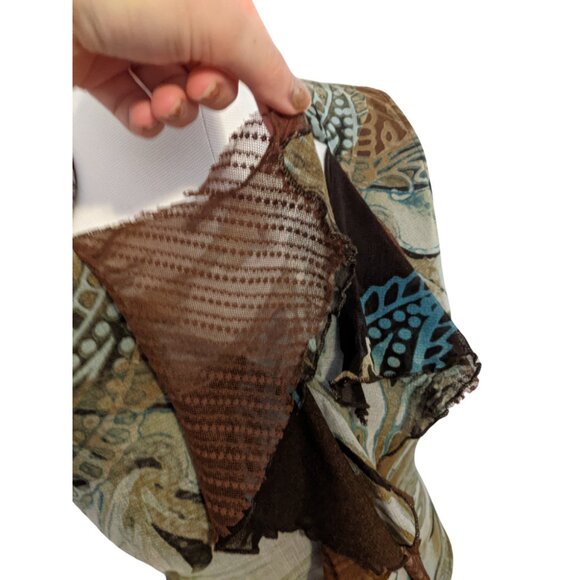 Vintage Y2K Forest Fairy Tank Top V Neck Ruffle Sheer Lace Mesh Green Brown Sz M - Picture 6 of 8